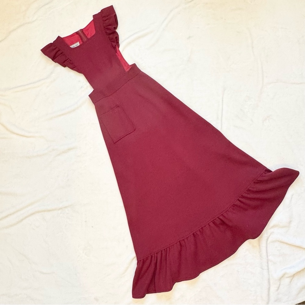 Vintage 70s Corky Craig Stretch Knit Milkmaid Prairie Pinafore Apron Maxi Dress - Picture 7 of 9